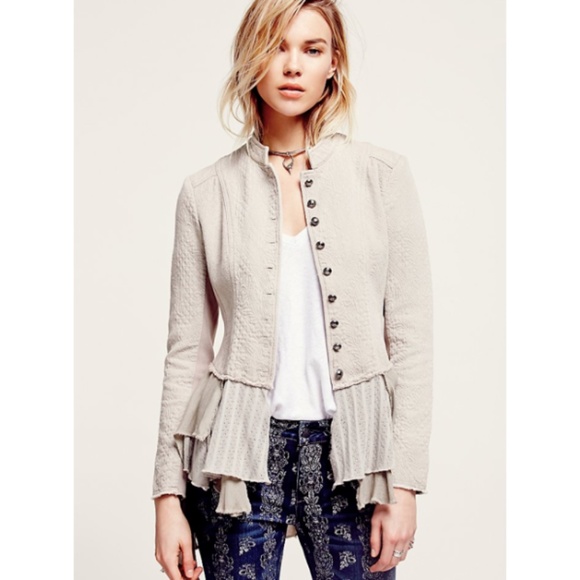 SOLD 💔 Free People Cream Ruffled Peplum Military Jacket - Picture 8 of 11
